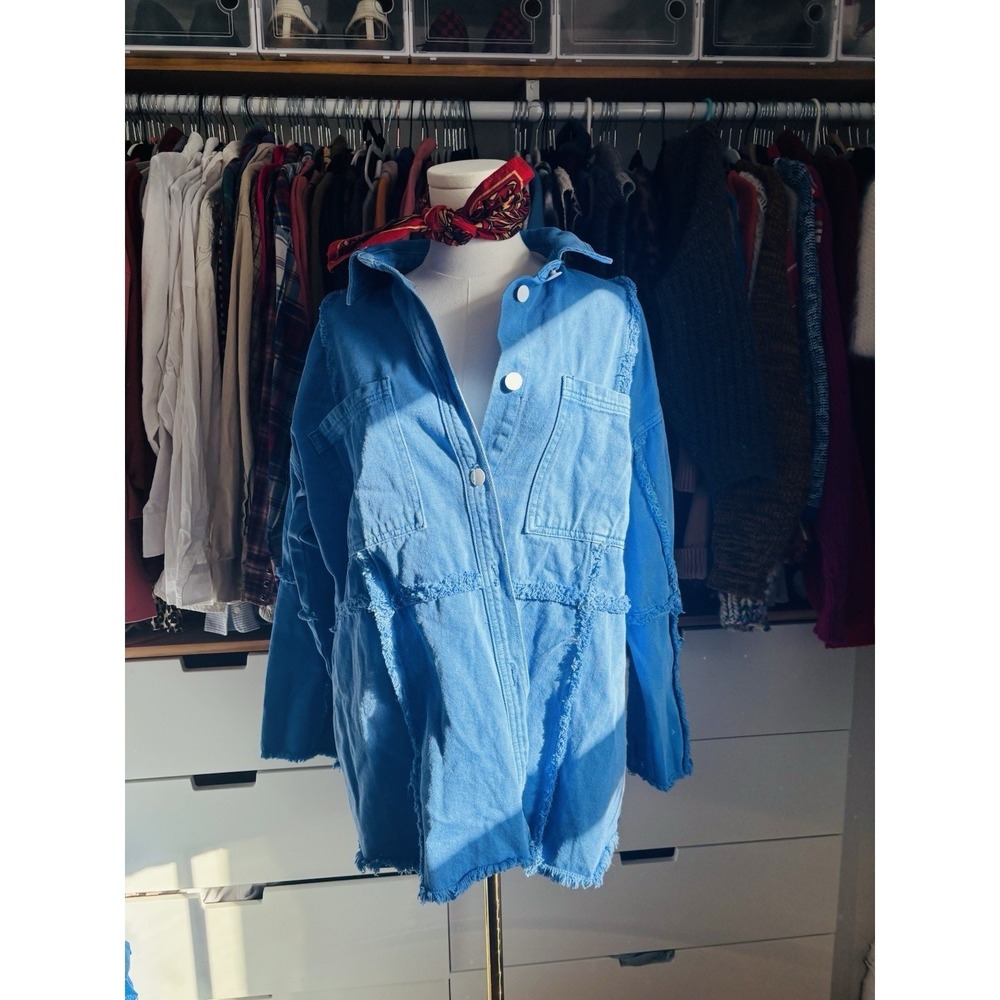 Denim Worker Jacket Women Chore‎ Coat Patchwork Size L